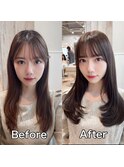 小顔似合わせぱっつん前髪顔まわりカットミディアムレイヤー