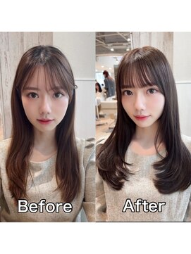 アフロート トウキョウ(AFLOAT TOKYO) 小顔似合わせぱっつん前髪顔まわりカットミディアムレイヤー