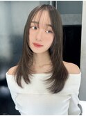 ミディアム顔周りレイヤー前髪カット美髪_F50017