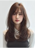 顔周りカットハッシュカットダークブラウンワンホンレイヤー韓国
