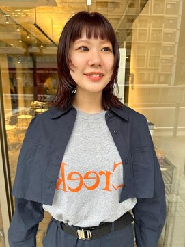 ハマモト 顔まわりカット/深みレッドカラー