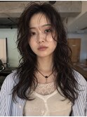 小顔ミディアムパーマロングデジタルパーマレイヤーウルフ