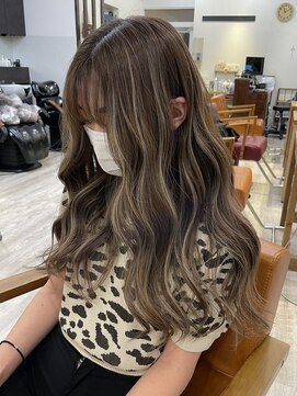 エトラ 渋谷店(etora) 小顔 ネビージュ　グレージュハイライトカラー◎前髪