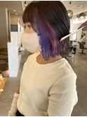 グレージュ×ピンク×パープル切りっぱなしインナーカラー