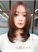 ミディアムレイヤー韓国風レイヤースタイルシースルーバング