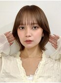 Yハッシュカットシースルーバングボブミディアムミルクベージュ
