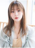 大人可愛い20代30代厚めバングロング×シアーグレージュ