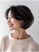 ショートボブ 白髪ぼかしハイライト 30代40代 センターパート