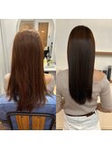 美髪矯正＆カラー　ビフォーアフター　２０代女性