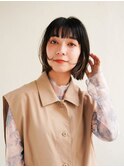 ミディアムヘア/斜めバング/グレージュカラー/新宿