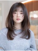 20代30代大人可愛いミディアムレイヤーカット/前髪/丸顔