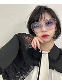 レイヤーカットアプリコットオレンジハイライトカラーボブヘア