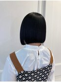 ツヤ感切りっぱなしボブ 大人可愛い暗髪黒髪ストレート
