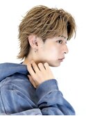 ブリーチカラーセンターパート韓国マッシュウルフフェザーパーマ