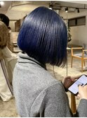 ボブ/ブルー/ネイビー/ブリーチカラー/ケアブリーチ