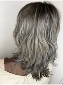 アッシュグレー_マロンベージュ Aラインボブ かきあげ