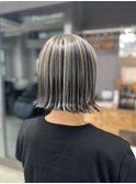 アンブレラカラーシルバーベージュカラーボブスタイル