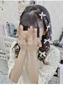 両サイド編み込みヘア／編み込みハーフアップ／リボンヘア