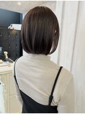 福山美容室Caary 切りっぱなし内巻きボブレッドブラウン30代