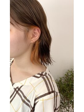 リシェスバイエンヴィー 西宮北口(Riches by ENVY) Aラインボブ インナーカラー オレンジ 耳かけ