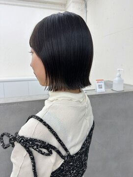 ノク 渋谷(nok) ぱつっとボブ_グレーベージュレイヤーロング黒髪前髪パーマ