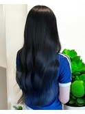 ブルーブラックフェイクブラックカラー暗髪ロング20代韓国ヘア