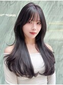 暗髪ウェーブ/韓国風/レイヤーカット/顔まわりカット