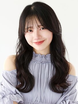 ガリカ 渋谷(Gallica) 顔まわりレイヤー波巻きロング×暗髪ダークブラウン