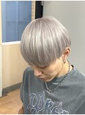 メンズホワイトシルバーマッシュショートブリーチダブルカラー