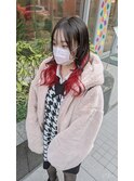 ロングウルフ インナーカラー ベリーレッドカラー