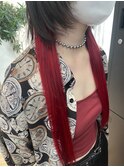 ケアブリーチ インナーカラー ウルフカット レッド ボルドー