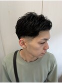 メンズビジネスショートスタイル　爽やかアップバング理容室