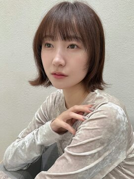 ステアケース 武蔵小杉店(stair:case) 切りっぱなしボブ大人ガーリーフェイスレイヤーココアブラウン