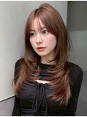 ロンググレージュ韓国ヘアオリーブベージュ_ba580601