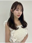 シースルーぱっつんベージュカラーワンホンヘアロングレイヤー☆
