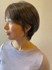 大人かわいい小顔前下がり丸みショートボブ２０代３０代４０代