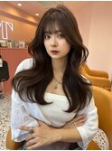 韓国ヘア/くびれヘア/前髪あり/顔まわりカット/ダークアッシュ