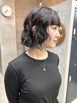 テトヘアー(teto hair) ボブパーマ くるくる 黒髪ぱっつんボブ