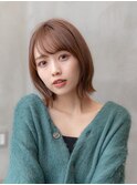 大人かわいい前髪セシルカットココアブラウンフリンジウェーブ