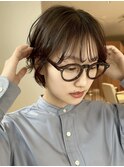ショートパーマ銀座メガネ女子丸みショート大人可愛い小顔カット