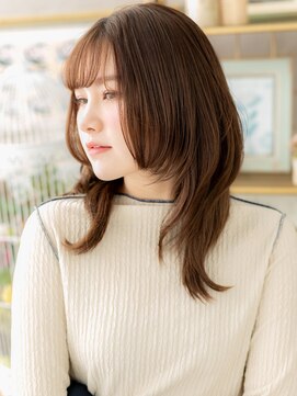 カバーヘア ブリス 上尾西口店(COVER HAIR bliss) 斜めバングオレンジベージュくびレイヤーTc5上尾20代30代40代