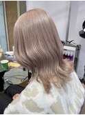 ミルクティーピンクグレージュカラー韓国ミディアムレイヤー前髪