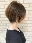 耳かけ/ショートボブ/フォギーベージュ/ウェーブパーマ【江角】
