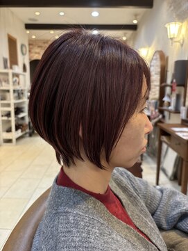 ラベンダーピンク×大人ショートボブ