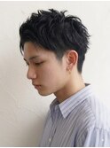 スパイキーショートツーブロック就活ヘアルーズパーマ