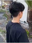 爽やか艶感黒髪メンズショート×ソフト刈り上げアップバング