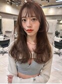 韓国ヘアレイヤーロンググレーベージュ前髪パーマ黒髪