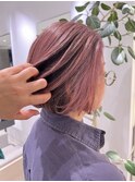 コントラストをつけて立体感！ローズピンクボブ 白髪活かし