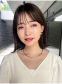 切りっぱなしボブ　暗めカラー　くびれヘア　ナチュラルブラウン