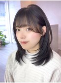 小顔黒髪レイヤーカット×アッシュカラー20代30代40代